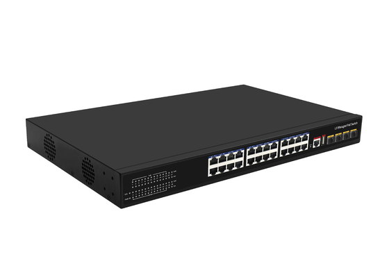 Bộ chuyển mạch PoE 10G 24 cổng L3 Managed Ethernet Fiber Switch 400W 4*Cổng quang 10G + 24*Cổng RJ45 POE