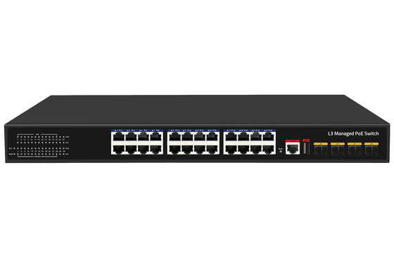 Bộ chuyển mạch PoE 10G 24 cổng L3 Managed Ethernet Fiber Switch 400W 4*Cổng quang 10G + 24*Cổng RJ45 POE