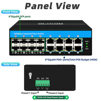 Không quản lý Poe Switch gigabit 16 cổng chuyển đổi PoE af / at / bt 240w ngân sách cho việc sử dụng ngoài trời