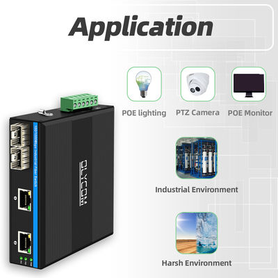 Chuyển POE công nghiệp với 2 cổng SFP + 2 cổng RJ45 bảo vệ sóng 6KV và đầu vào điện DC48V để sử dụng ngoài trời