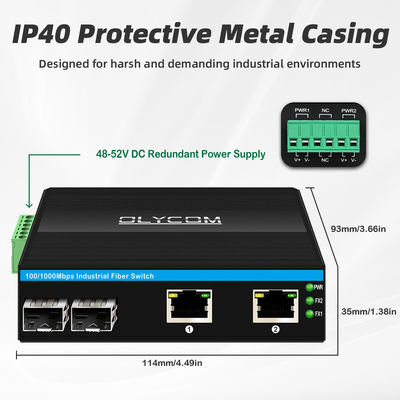 Chuyển POE công nghiệp với 2 cổng SFP + 2 cổng RJ45 bảo vệ sóng 6KV và đầu vào điện DC48V để sử dụng ngoài trời