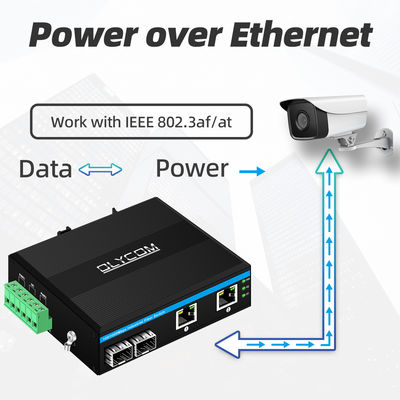 Chuyển POE công nghiệp với 2 cổng SFP + 2 cổng RJ45 bảo vệ sóng 6KV và đầu vào điện DC48V để sử dụng ngoài trời