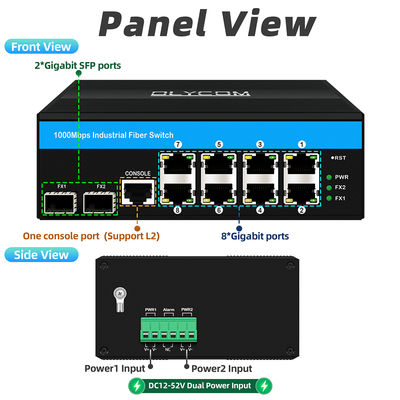 Bộ chuyển mạch Ethernet quản lý công nghiệp Vitesse chipset 2 SFP 8 RJ45 với quản lý SNMP