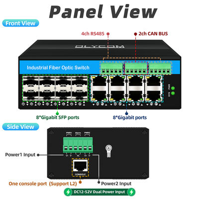 Bộ chuyển mạch sợi quang công nghiệp có quản lý với CAN Bus RS485 6 cổng, chịu tải khắc nghiệt, không quạt, xếp hạng IP40