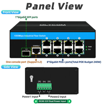 8 Port Industrial POE Switch với 240W Power và 6KV Surge Protection cho môi trường ngoài trời khắc nghiệt