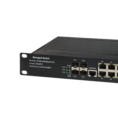 Bộ chuyển mạch Ethernet L2 L3 có quản lý 28 cổng, 1U Rack, Gigabit SFP/Combo đồng, Nguồn 220V, Đạt chuẩn CE