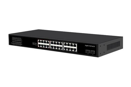 24 Cổng Gigabit PoE Switch 1U Loại Không quản lý 1G Ethernet 300W Ngân sách Không quạt