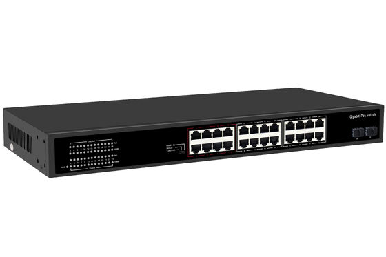 24 Cổng Gigabit PoE Switch 1U Loại Không quản lý 1G Ethernet 300W Ngân sách Không quạt