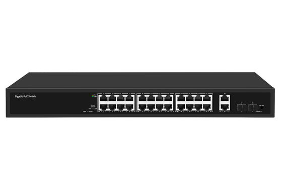 28-Port Full Gigabit PoE Fiber Switch Không quản lý Ngân sách PoE 300W Đầu vào nguồn 220V