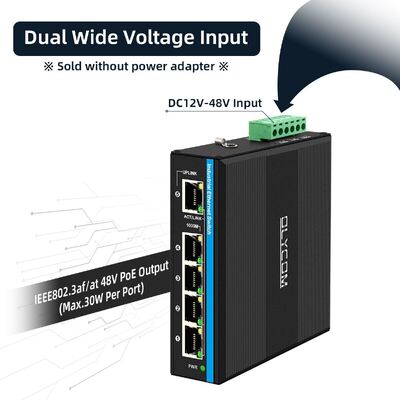 4 cổng điện áp tăng cường PoE Switch DC12-48V đầu vào cho hệ thống năng lượng mặt trời