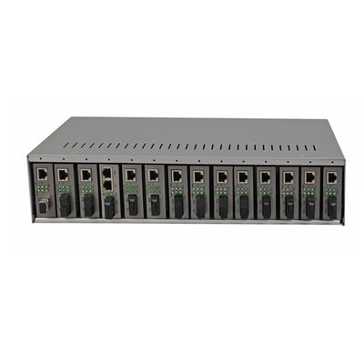 14 Slot Media Converter Rack Chassis 19 Inch 2U Dual AC220V Cho các máy chuyển đổi truyền thông sợi
