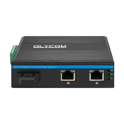 POE SC Connector Dual Fiber Industrial Switch Hub với 2 cổng RJ45 Network Switch