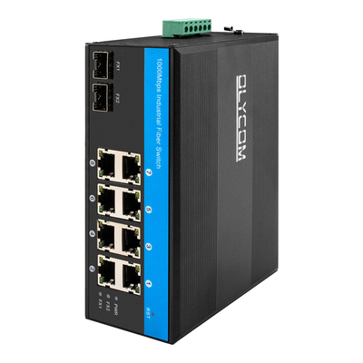 10 cổng Gigabit Fiber Optic POE Switch với hai khe cắm SFP Industrial Poe Switch