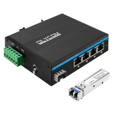 Mini 5 cổng Gigabit Industrial Fiber Switch SFP Uplink không quản lý Din Rail loại DC12V