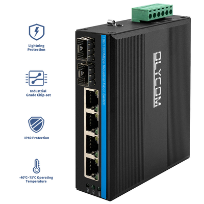 Chuyển mạch mạng công nghiệp 6 cổng 100M / 1000M Fiber Unmaaged Din Rail Đầu vào 12V 24V