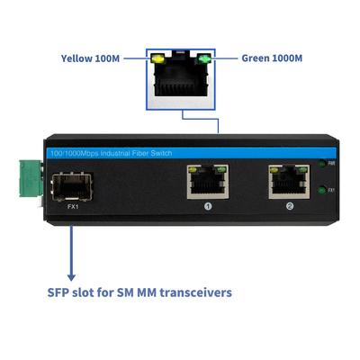 20KM 2 cổng Mạng chuyển mạch Gigabit công nghiệp với 1 đầu nối LC Ngoài trời
