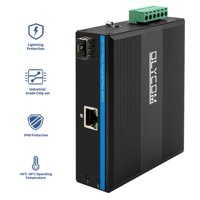 Bộ chuyển đổi phương tiện truyền thông Ethernet công nghiệp Gigabit Din Rail đầu vào điện kép không quản lý